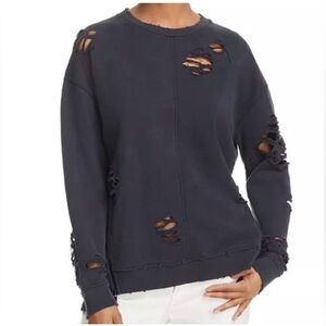 Joe's Jeans Distressed Vintage Inspired Black Sweatshirt with Side Zippers, Sz S